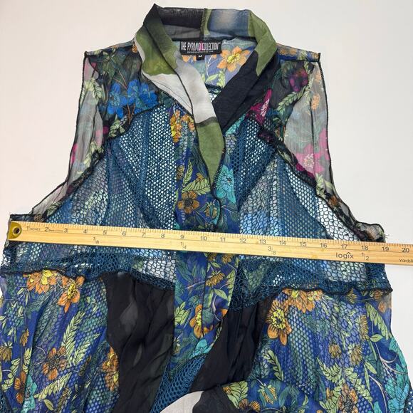 The Pyramid Collection Multicolor Floral Boho Open Front Crochet Duster Vest M - Picture 6 of 9